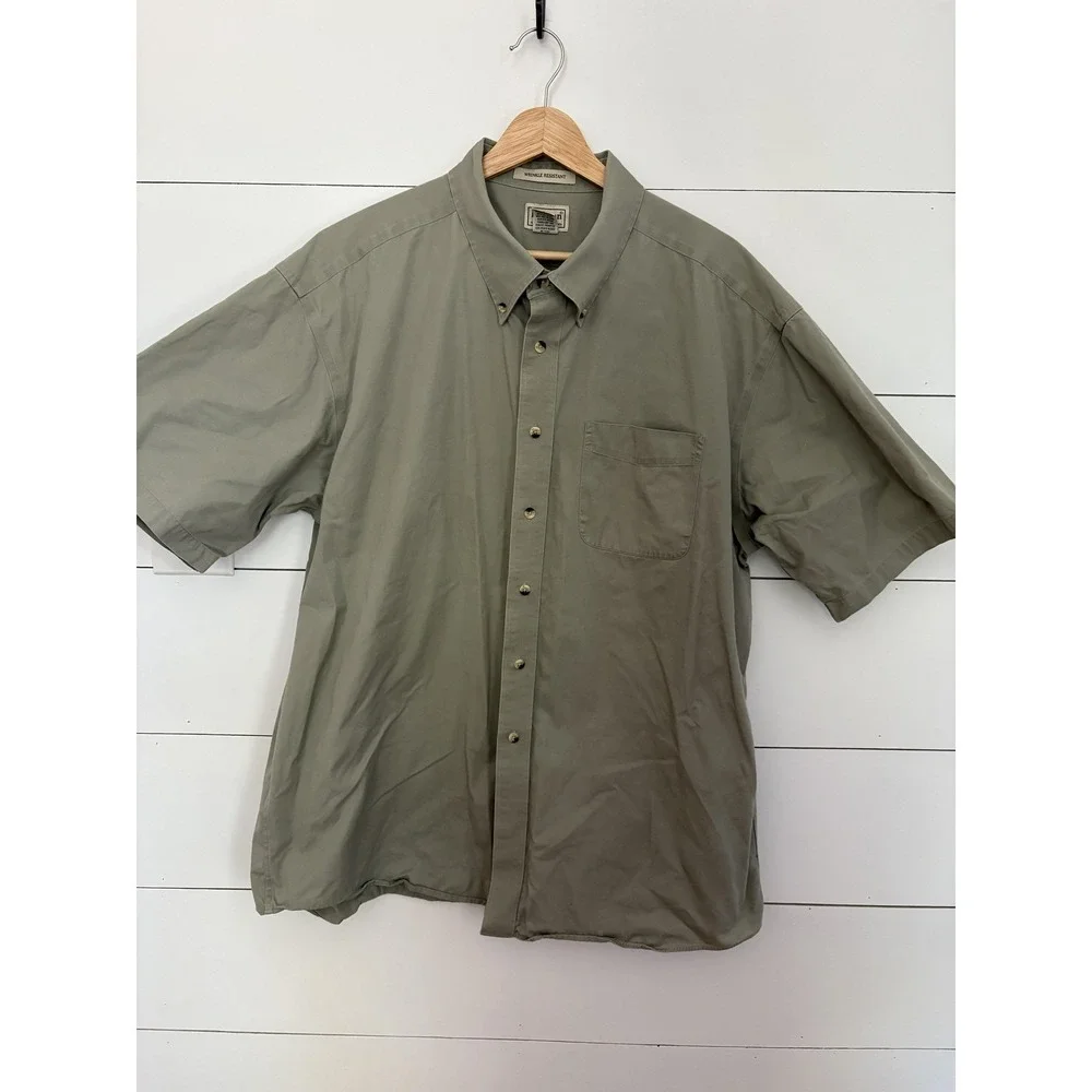 L.L.Bean Shirt Mens XL Sage Green Short Sleeve Button Down‎ Wrinkle Resistant